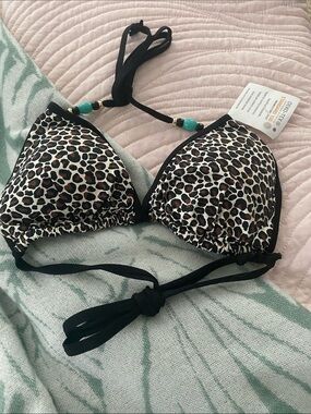 NWOT Leopard Print Triangle Bikini Top - Black Trim